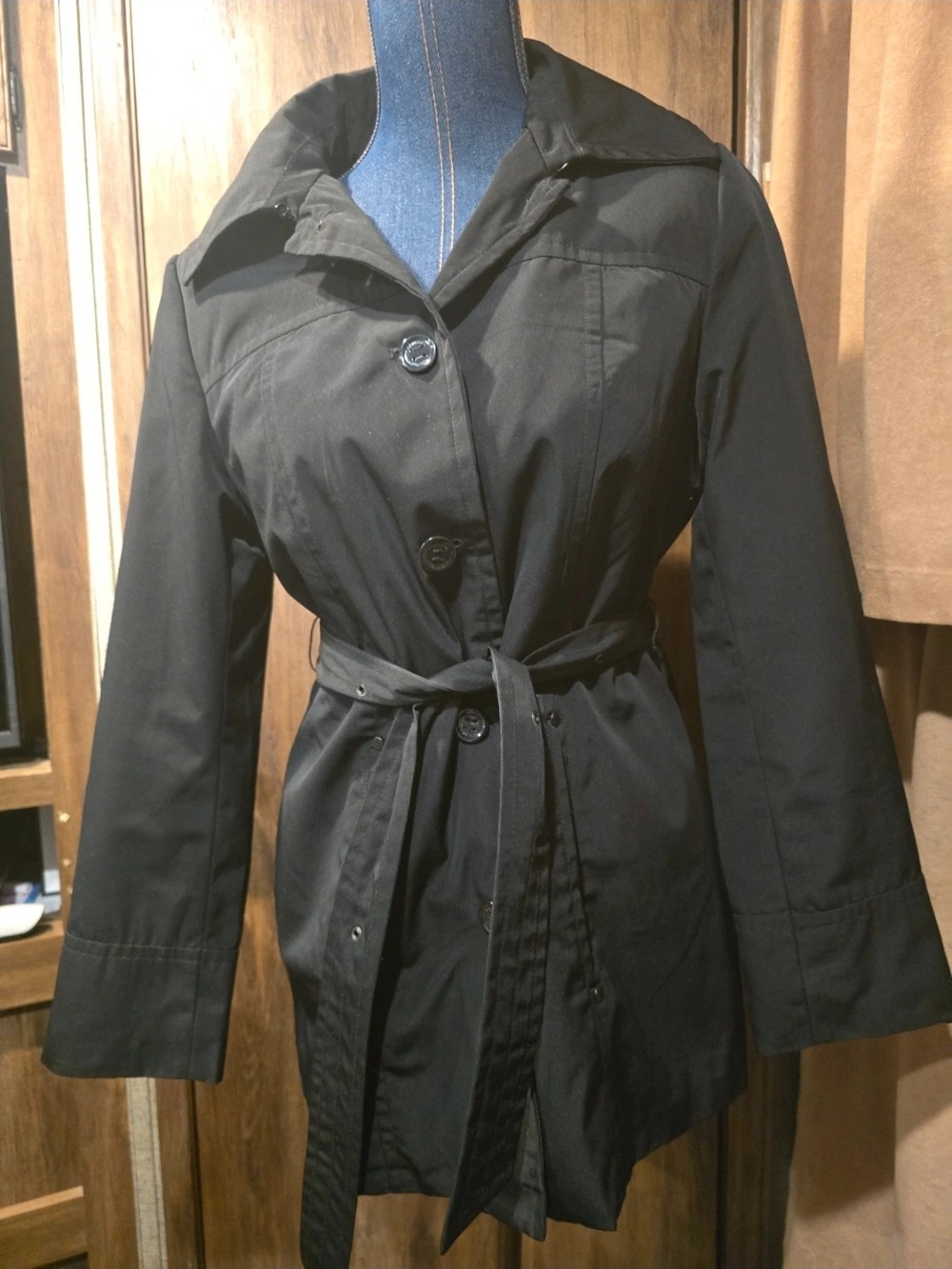 Calvin Klein Black Trench Coat with Waist Tie